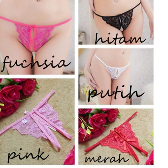 1PCS WOMEN LACE SEXY OPEN CROTCH THONG V-STRING T-BACK PANTIES UNDERWEAR - Picture 2 of 2